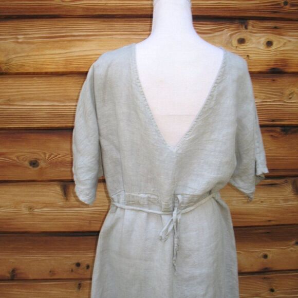 NWT Pure Lino 100% Linen V Neck Midi Dress S M L XL - Picture 7 of 10